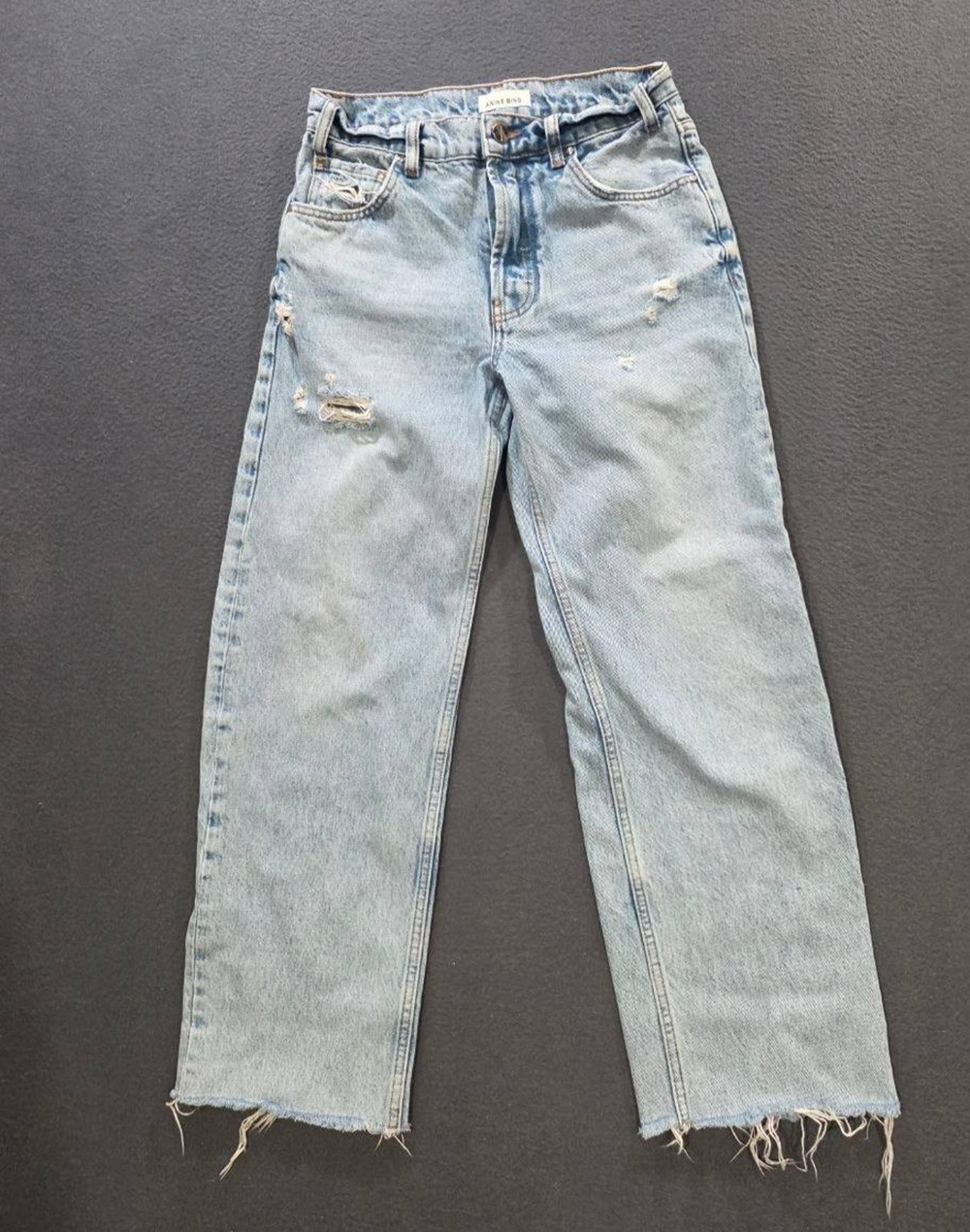 Anine Bing Gavin Relaxed Fit Straight Distressed Y2K Jeans Blue 24 A010616